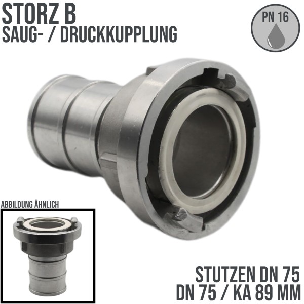 STORZ B DN75 KA89 Saug Kupplung -> Stutzen Tülle DN75 KA89 Bau Feuerwehr Schlauch PN 16 bar