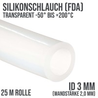 3 x 7 mm Silikonschlauch Silicon Milch Schlauch transparent lebensmittelecht FDA - 25m Rolle
