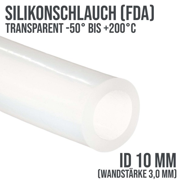 10 x 16 mm Silikonschlauch Silicon Milch Schlauch transparent lebensmittelecht FDA