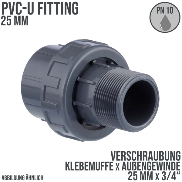 25 mm PVC Klebe Fitting Verschraubung Außengewinde AG 25 mm x 3/4" Muffe Verbinder