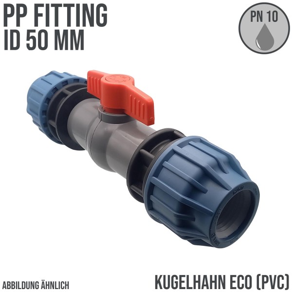 50 mm PE PP Fitting Klemm Verbinder Verschraubung Kugelhahn ECO mit 2-fach Muffe