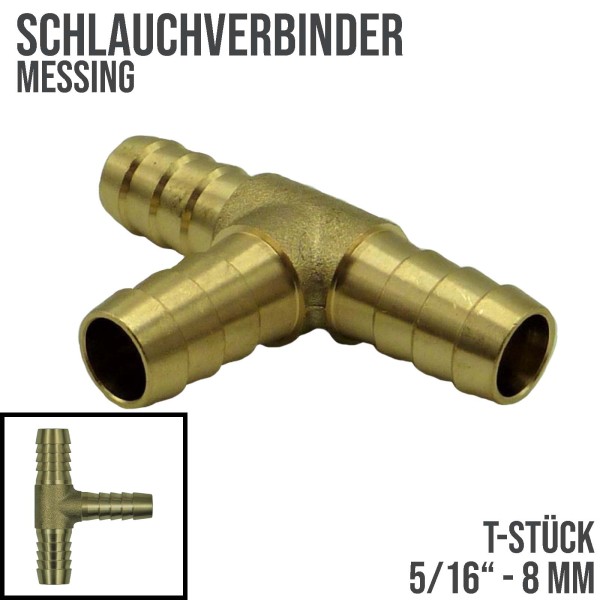 5/16" 8 mm T-Stück Schlauch Verbinder Verteiler Tülle Kupplung Reparatur Messing