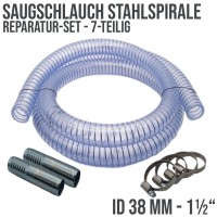 Reparatur Set PVC Saugschlauch Stahlspirale Verlängerung 38 mm 1 1/2" - 7-teilig