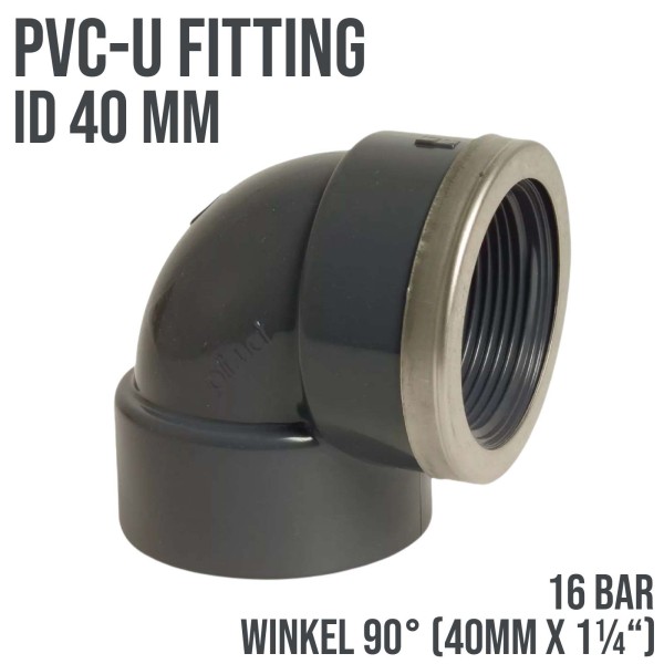 40 mm PVC Klebe Fitting Winkel 90° IG 40mm x 1 1/4" (16 bar) Verbinder Muffe