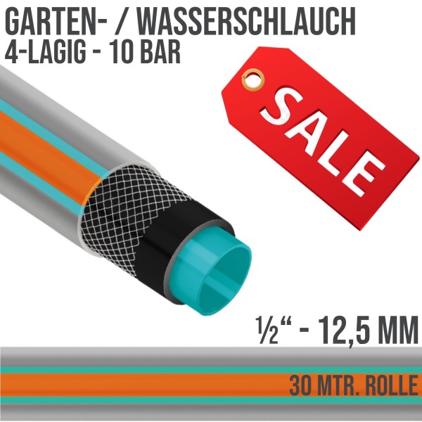 1/2" 12,5 mm Gartenschlauch Wasser Gewebe Schlauch 4-lagig (10 bar) - 30 m