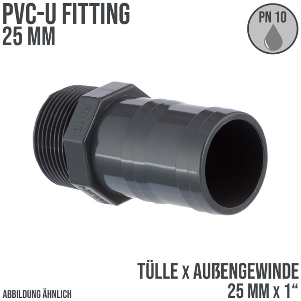 PVC Fitting Schlauch Tülle Stutzen Verbinder Außengewinde 25 mm x 1" AG - PN 10 bar