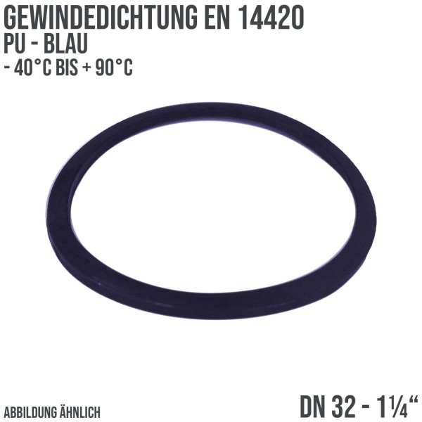 1 1/4" Zoll Gewindedichtung EN 14420 PU blau DN 32