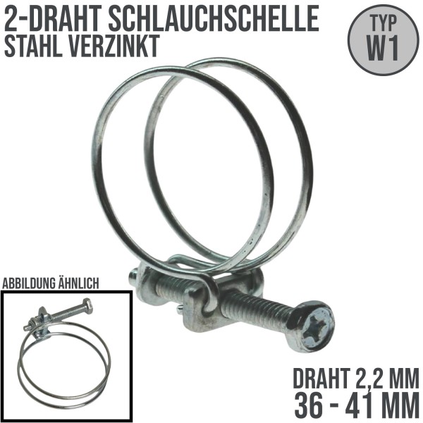36 - 41 mm 2 Draht Schelle verzinkt W1 - Drahtstärke: 2,2 mm - Schraube: M6 x 40