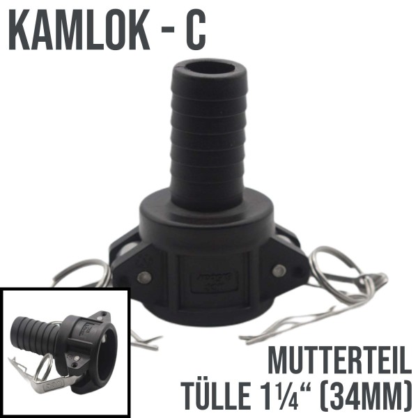 Kamlock Typ C (PP) Mutterteil mit Tülle Schnelleinband 34 mm 1 1/4" Zoll DN32 - 6,5 bar