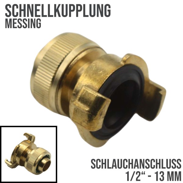 1/2" 13 mm Schlauchanschluss -> Schnellanschluss Klauen-Kuppung Übergangsstück Messing (Gardena komp