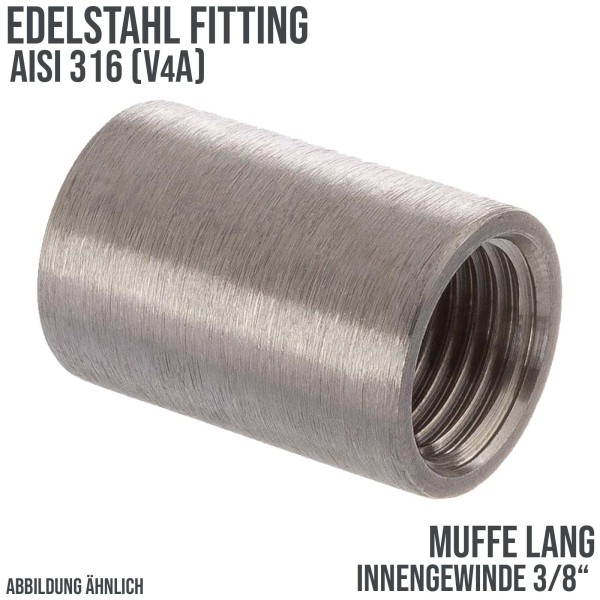 3/8" Edelstahl Fitting V4A AISI 316 Muffe lang (26,0 mm) Innengewinde IG - PN 16 bar