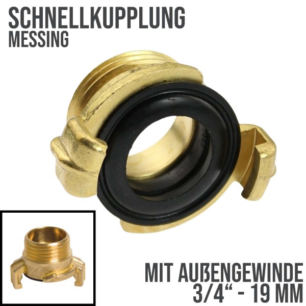 3/4" - 19 mm AG Schnellkupplung Gewindestück Außengewinde Messing (GEKA kompatibel)