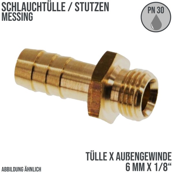 6 mm x 1/8" Zoll Schlauch Tülle Stutzen Außengewinde AG Nippel Messing Fittings - PN 30 bar