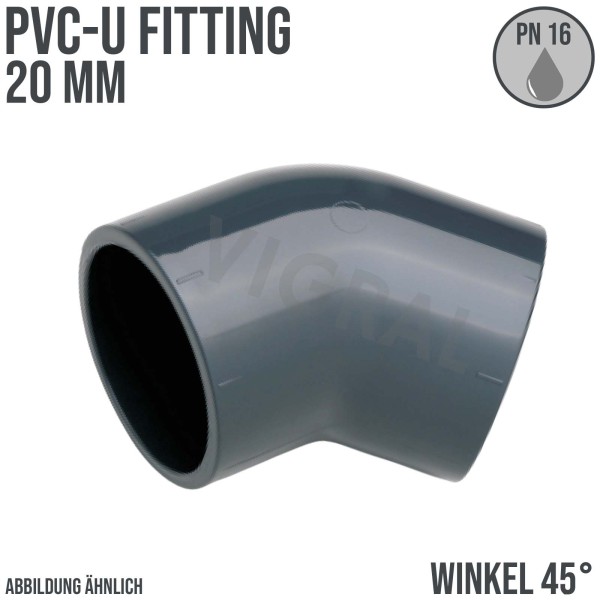 20 mm PVC Klebe Fitting Winkel 45° Verbinder Muffe
