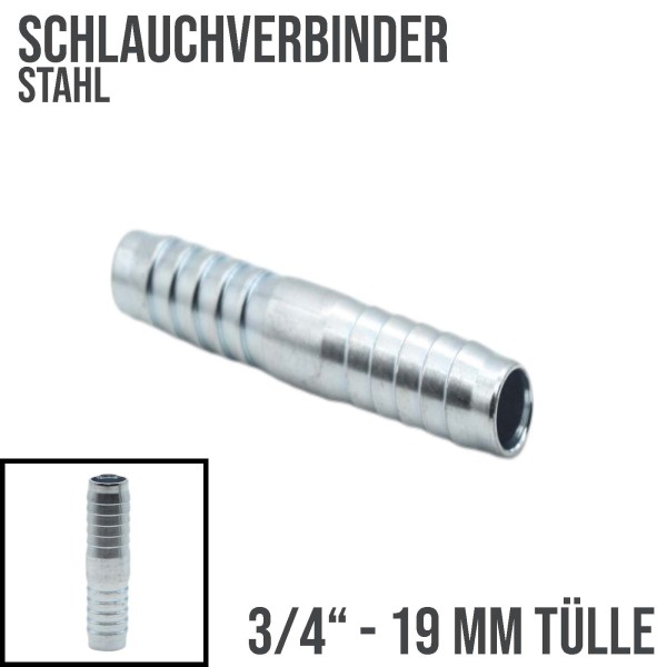 19 mm 3/4" Stahl Schlauch Verbinder Kupplung Tülle Stutzen