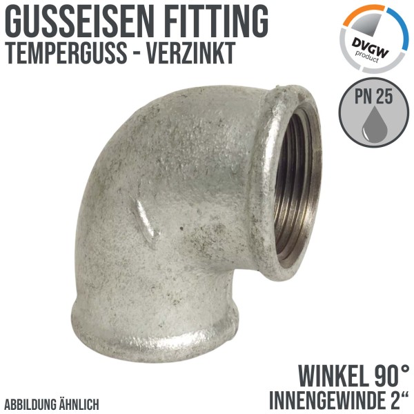 2" Gusseisen Temperguss Fitting Winkel 90° Innengewinde IG DVGW PN 25 bar