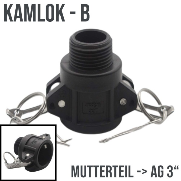 Kamlock Typ B (PP) Mutterteil mit Außengewinde (AG) 3" Zoll DN63 DN65 - 5,0 bar