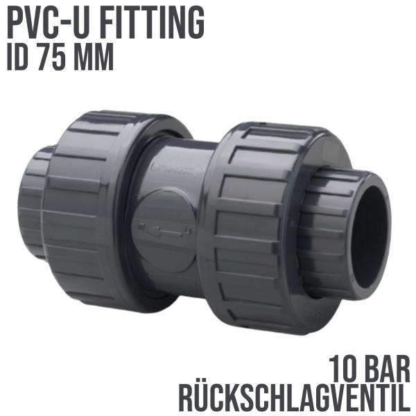75 mm PVC Rückschlagventil Feder/Kugel Klebemuffe PN10 - grau