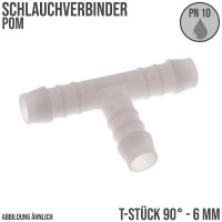 6 mm POM T-Stück Schlauch Verbinder Stutzen Tülle Kupplung Fitting weiss PN 10 bar