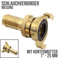 1" 25 mm Messing Schlauch Schnell Kupplung Tülle mit Kontermutter (GEKA kompatibel)