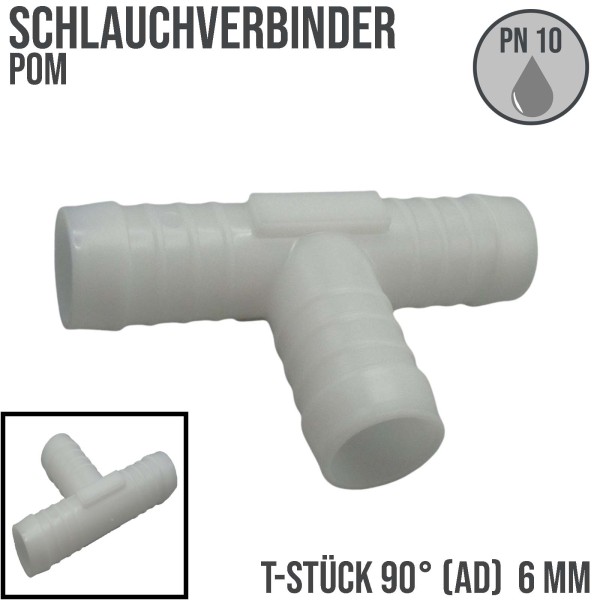 6 mm POM T-Stück Schlauchverbinder Stutzen Verbinder Fitting