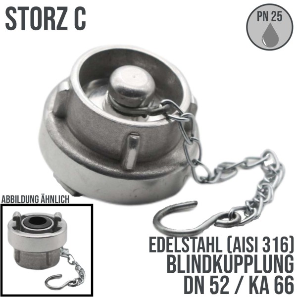 STORZ C DN52 KA66 V4A Blindkupplung mit Kette Saug Bau Feuerwehr Schlauch PN 25 bar FKM Viton Dichtu