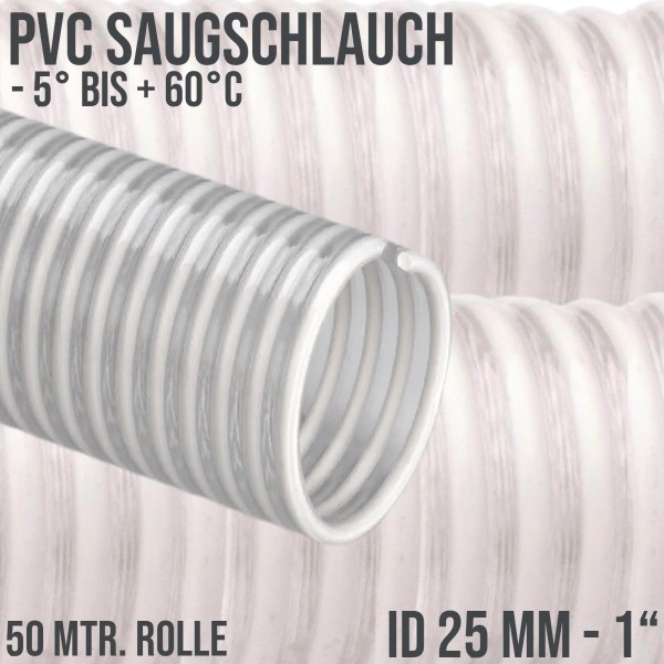25 mm 1" Saugschlauch Ansaug Spiral Förder Pumpen Schlauch weiß