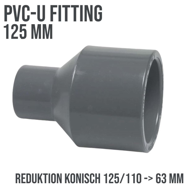 125 x 110 x 63 mm PVC Klebe Fitting Reduktion konisch Muffe Verbinder