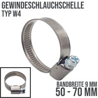 50 - 70 mm Schlauchschelle W4 (DIN3017) Rohr Schelle Edelstahl 304 - Bandbreite: 9 mm