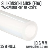 6 x 12 mm Silikonschlauch Silicon Milch Schlauch transparent lebensmittelecht FDA - 25m Rolle