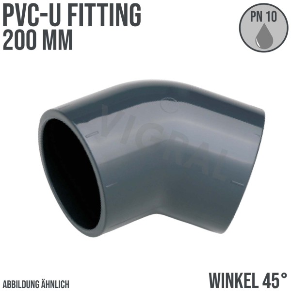 200 mm PVC Klebe Fitting Winkel 45° Muffe Verbinder