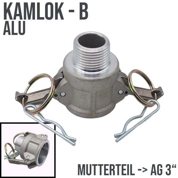 Kamlock Typ B (ALU) Mutterteil mit Außengewinde (AG) 3" Zoll DN75 DN80 - 8,5 bar